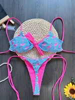 2025 new printed neck halter women's swimsuit suspender sexy bikini split-band hot spring swimsuit