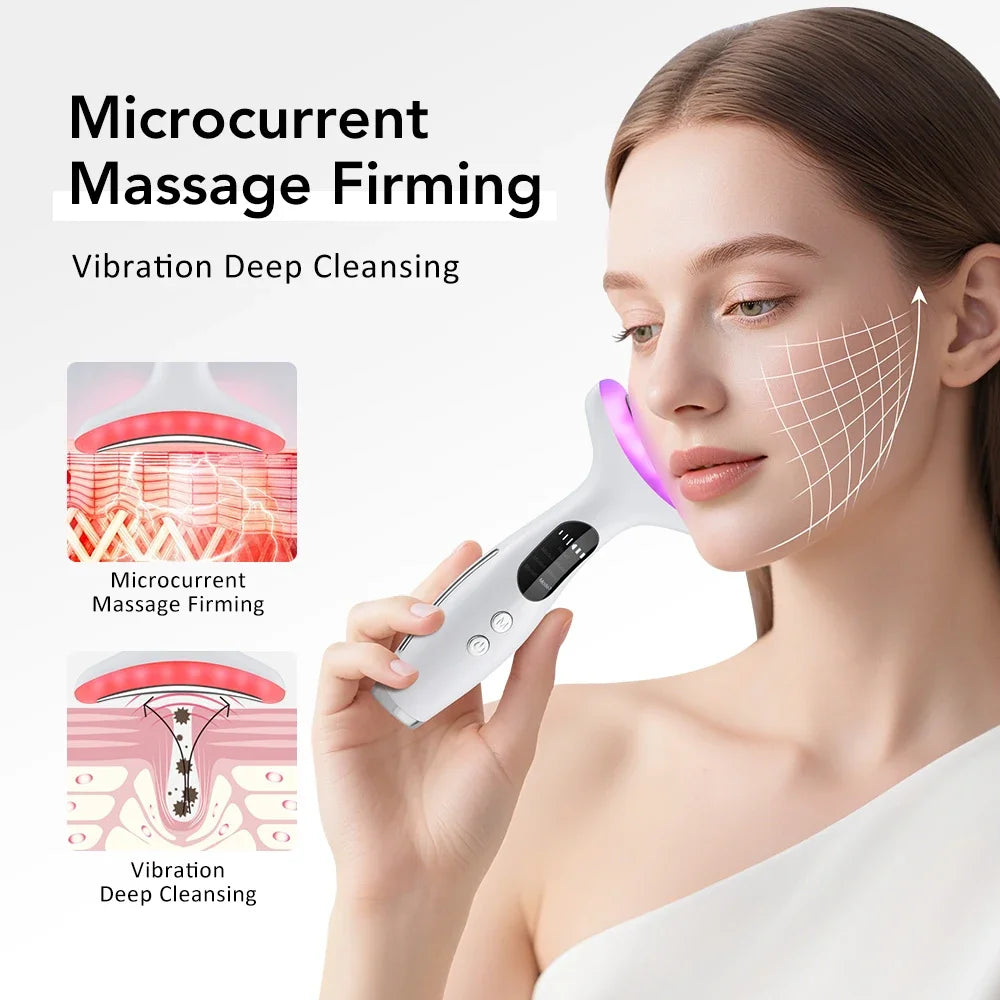 Neck Massager EMS Facial Lift 7 Light Modes Electric Skin Tightening Device LED Photon Therapy Beauty Instrument Anti Wrinkle