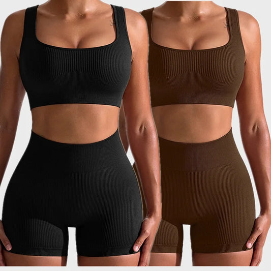 Women Seamless Yoga Set High Waist Biker Shorts Sports Bra Workout Outfit Summer