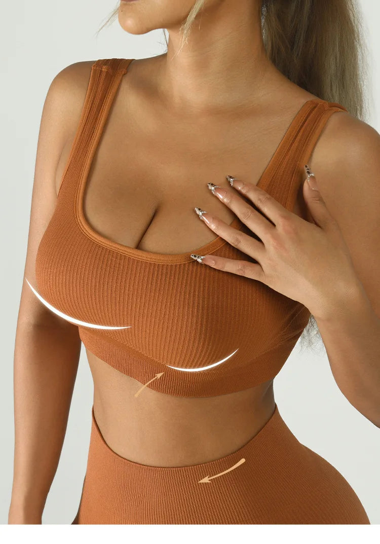 Women Seamless Yoga Set High Waist Biker Shorts Sports Bra Workout Outfit Summer