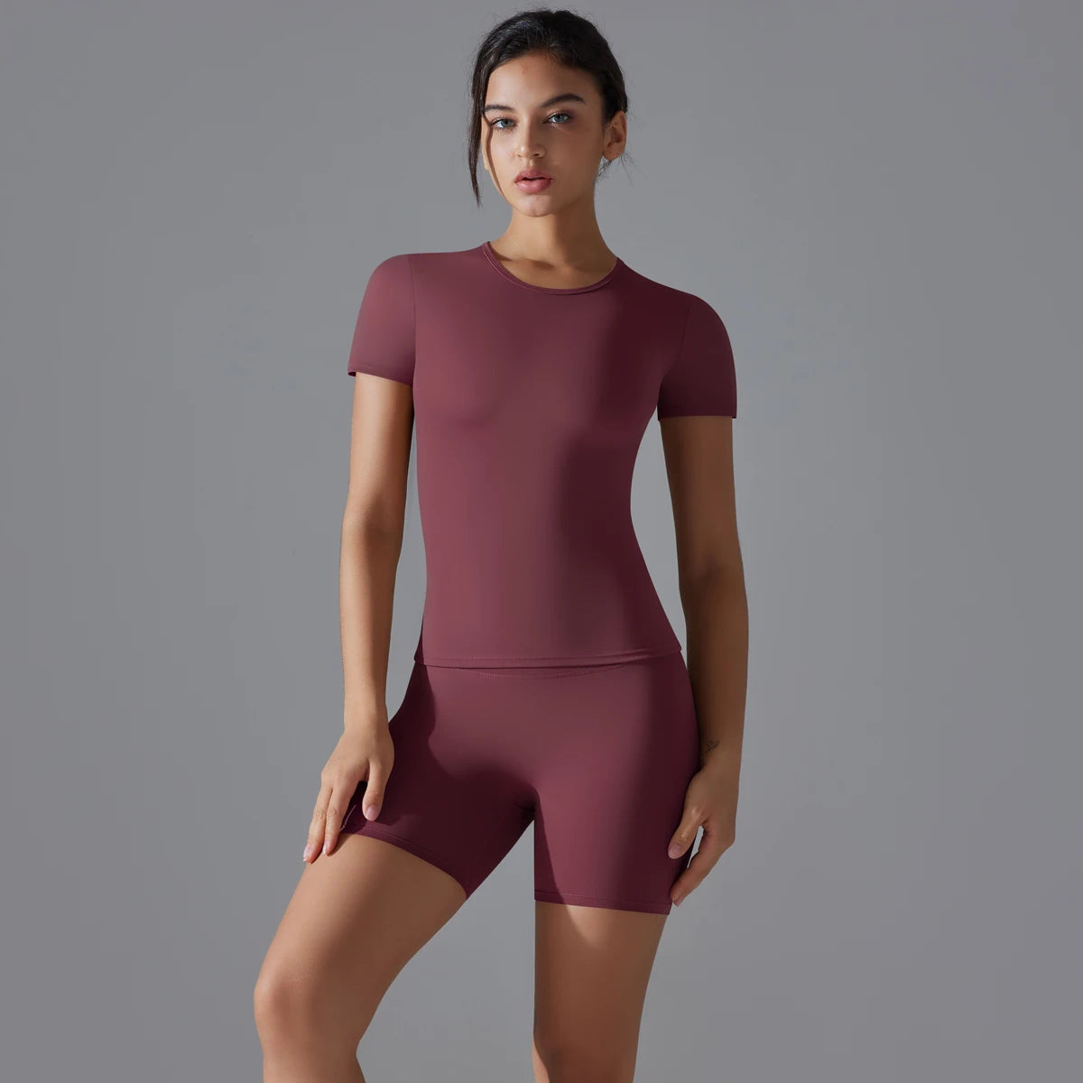 Yoga Set Women Sports Short Sleeve Top With High Waist Leggings Running Jogging Workout Workout Clothes Sports Fitness Gym Sets