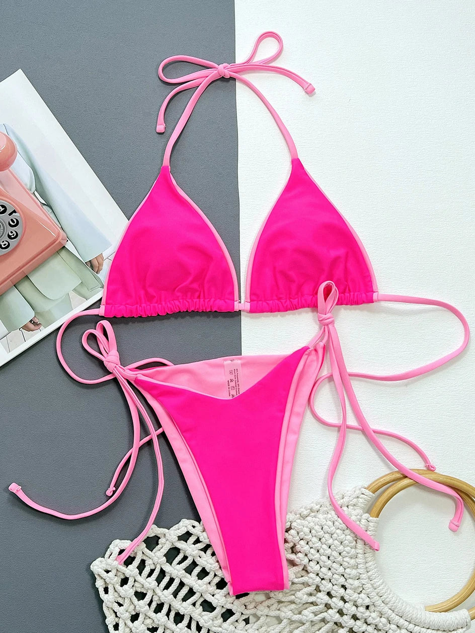 Sexy Leopard Micro Bikini 2023 Women Swimsuit Female Swimwear Thong Bikinis Set Brazilian Halter Beach Wear Lace Up Bathing Suit