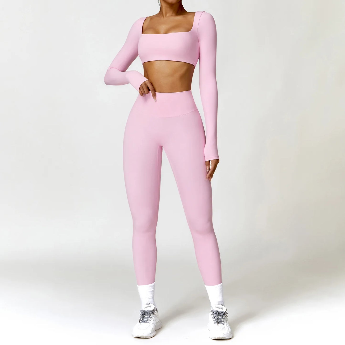 New Long sleeve Shirt Sports Set Women Fitness Tights Yoga Set Crop Top Running High Waist Gym Set Womens Outfits Yoga Clothing