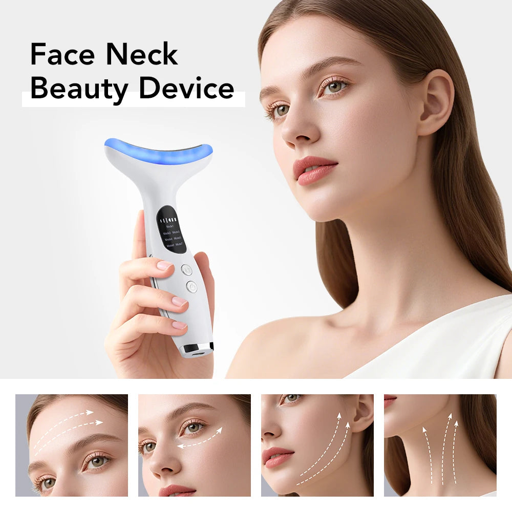 Neck Massager EMS Facial Lift 7 Light Modes Electric Skin Tightening Device LED Photon Therapy Beauty Instrument Anti Wrinkle
