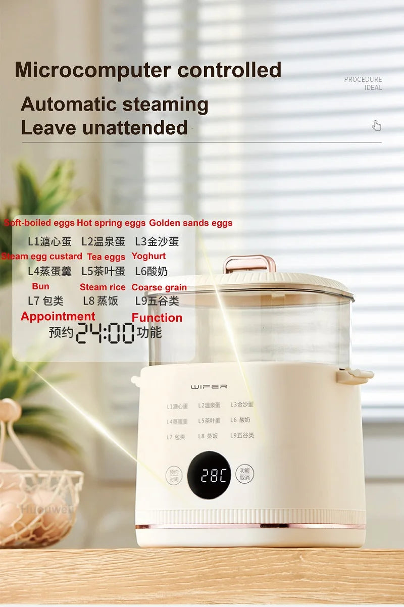 220V Multi-function Electric Steamer Egg Cooker Dormitory Breakfast Machine Reservation Soft-boiled Egg Hot Spring Egg Steamer