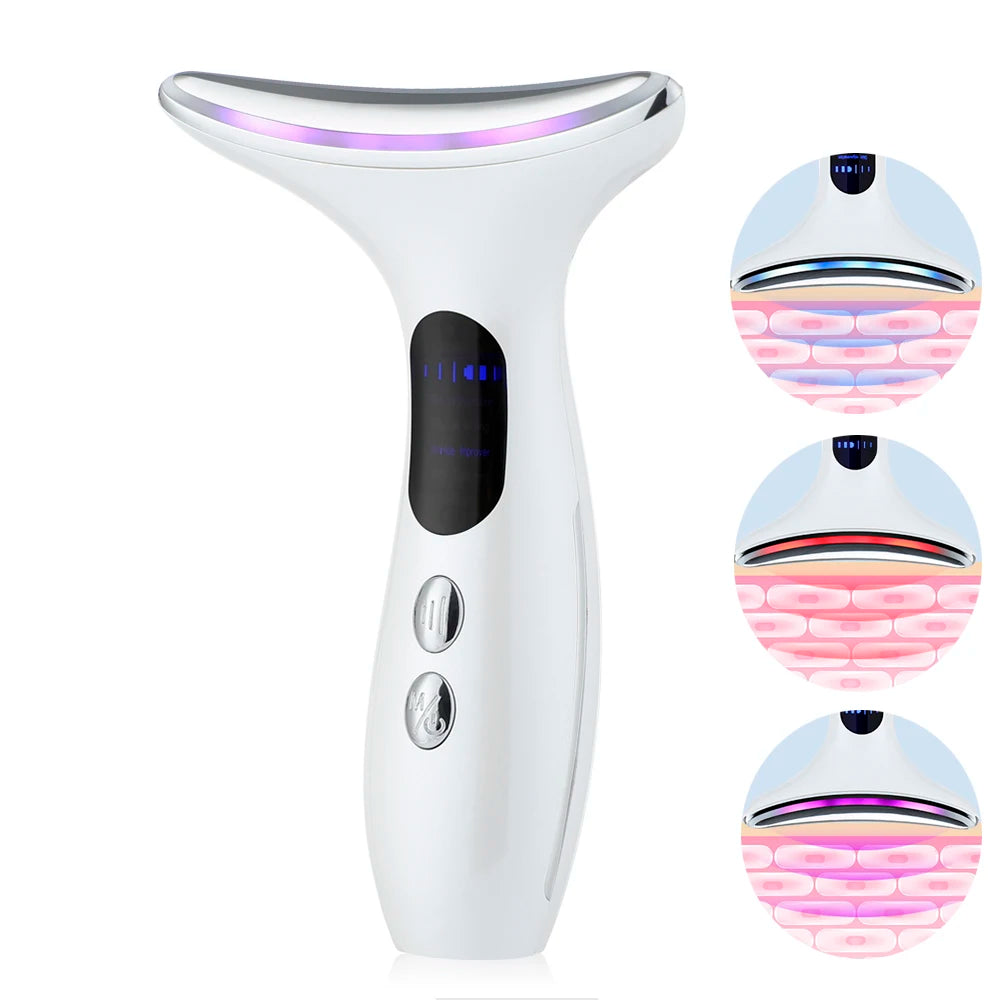Neck Massager EMS Facial Lift 7 Light Modes Electric Skin Tightening Device LED Photon Therapy Beauty Instrument Anti Wrinkle