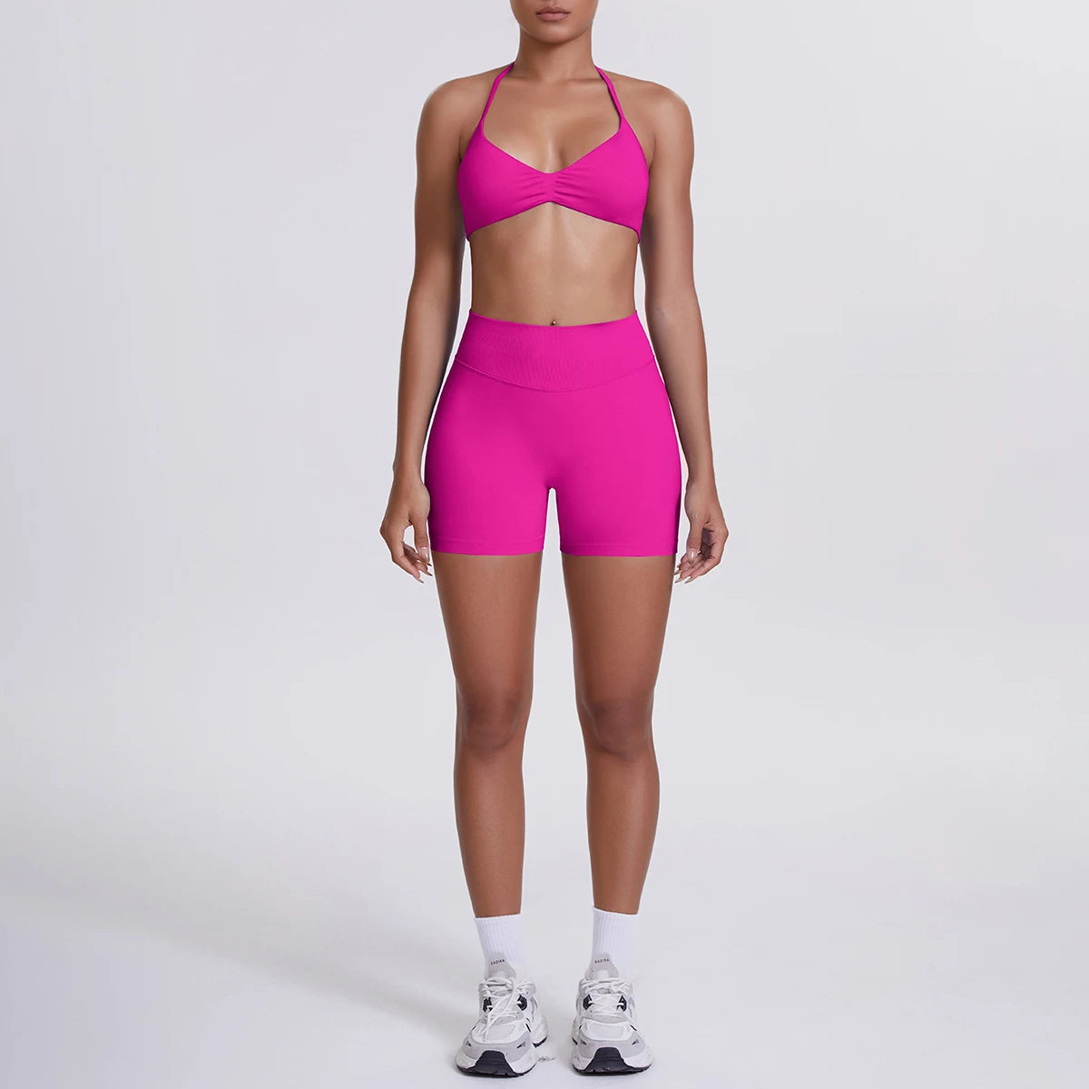 2 Pieces Yoga Set Sexy Backless Women Bra Summer Workout Gym Clothing High Waist Hip Push Up Breathable Fitness Shorts Yoga Set