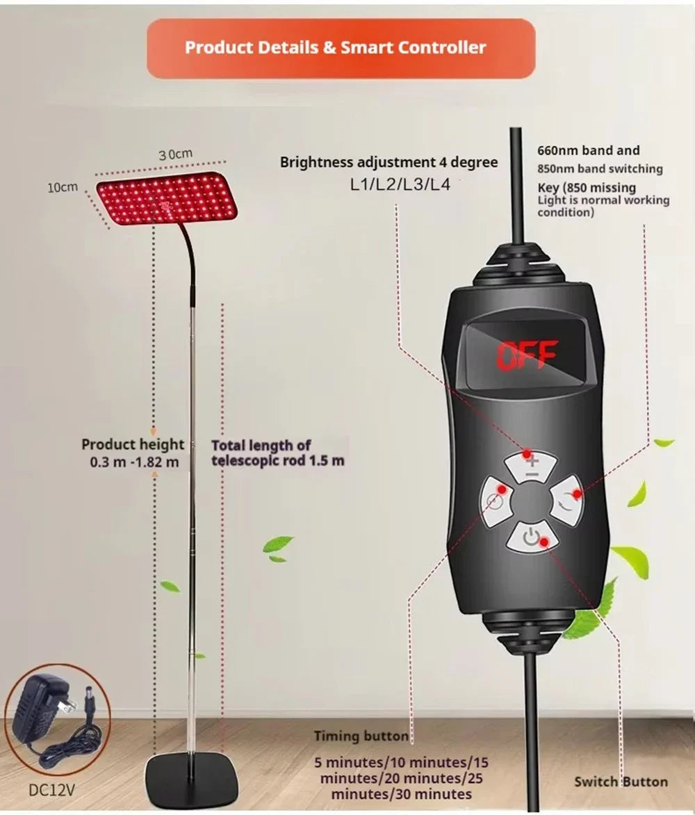 660nm 850nm Near Infrared Light Panel Red Light Lamp With Timer Face and Body Home Use Relief Pain Device with Adjustable Stand