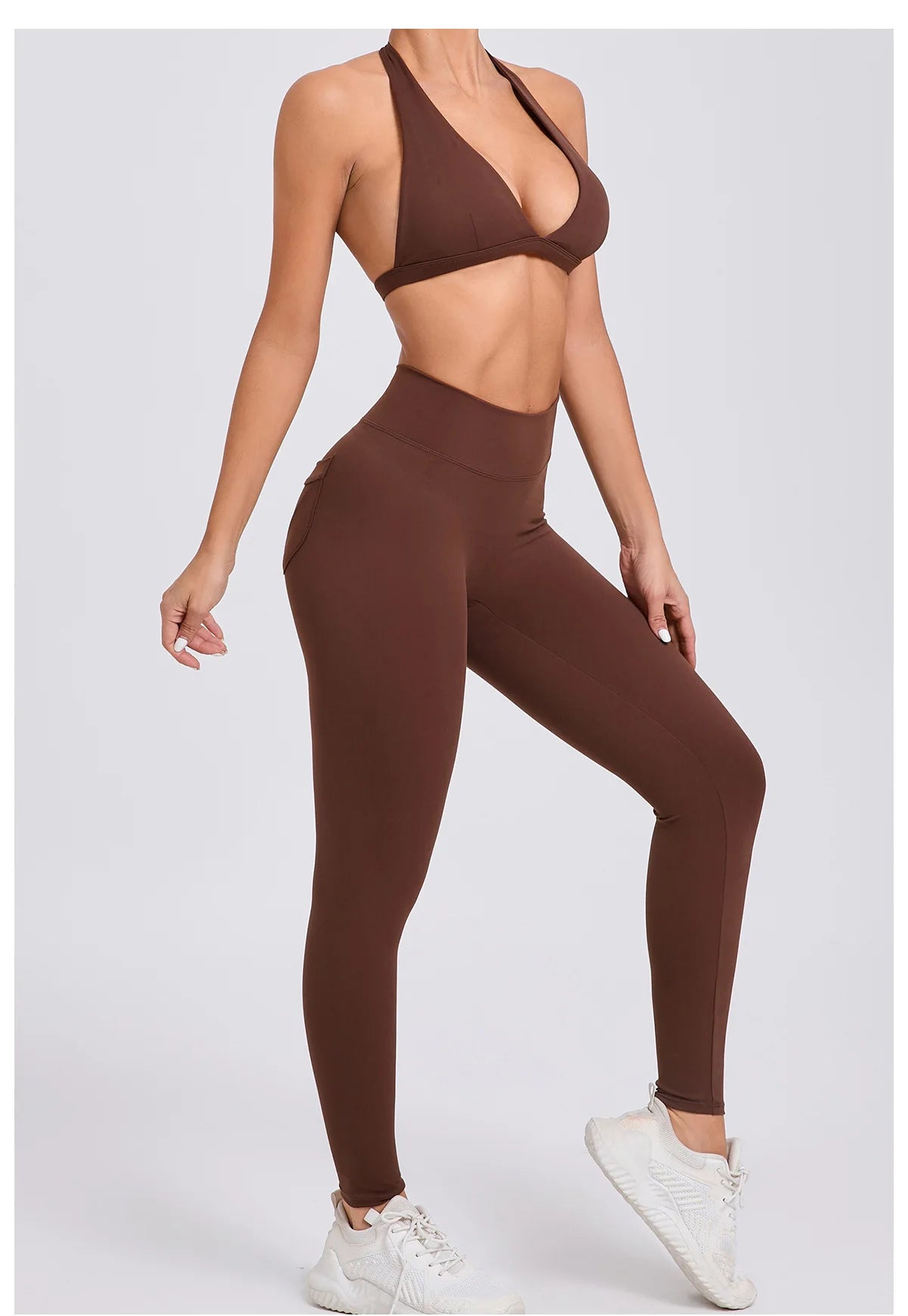 Workout Set for Women Quick Dry Yoga Outfit Seamless Sports Bra High Waist Gym Leggings with Pockets Running Fitness