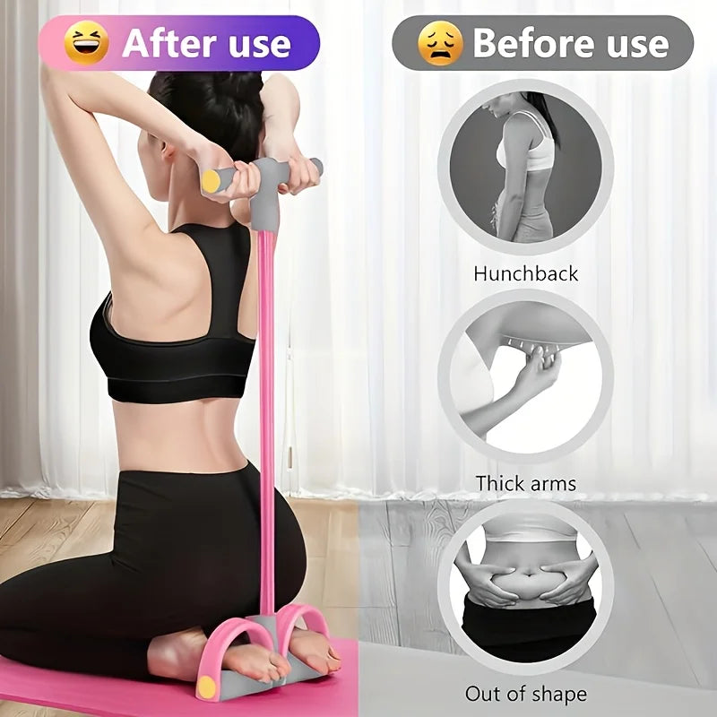 Pedal Resistance Band, Home Fitness Pull Rope/Sit-Up Aid, Four-Tube Elastic Band, Portable Pilates & Yoga Training Equipment