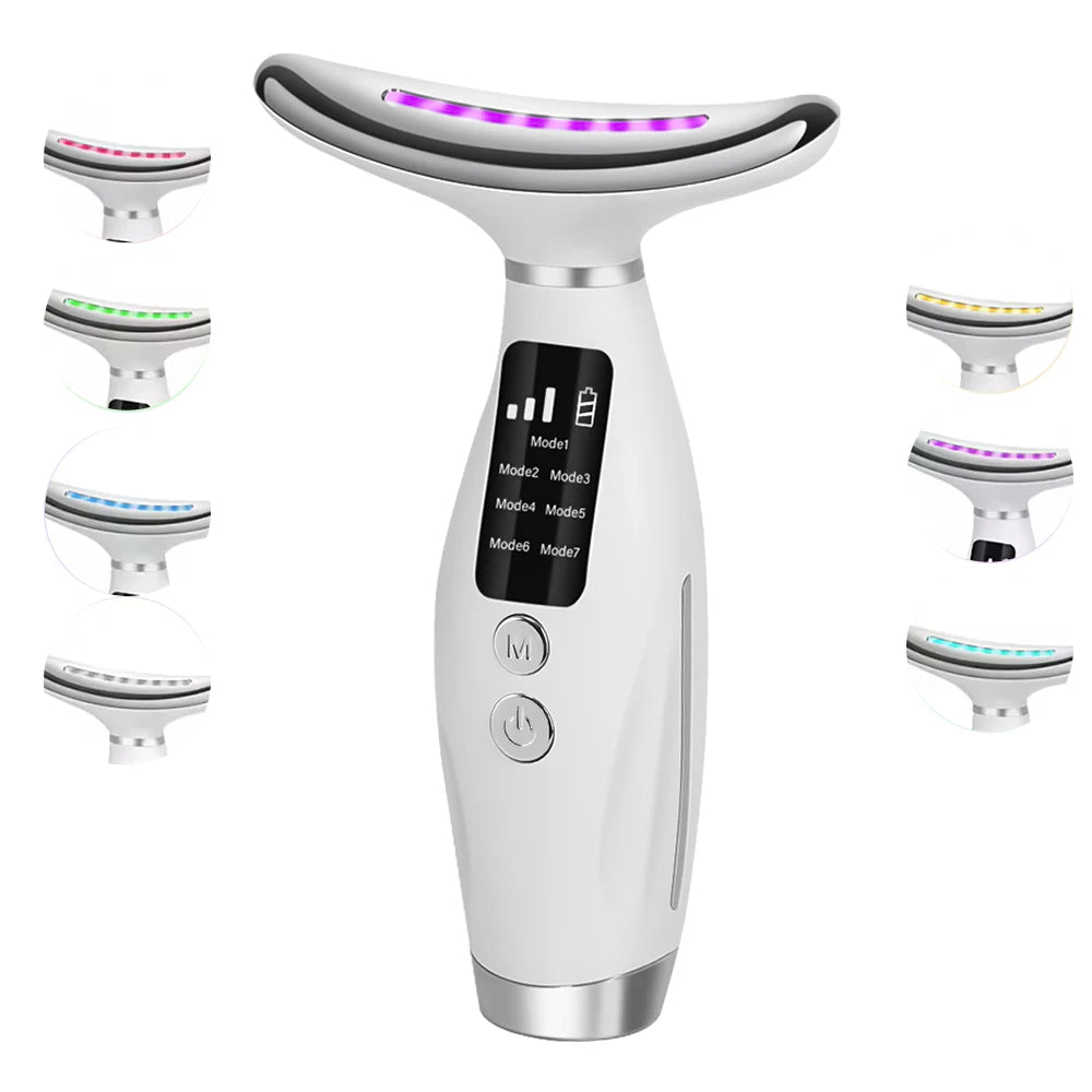 Neck Massager EMS Facial Lift 7 Light Modes Electric Skin Tightening Device LED Photon Therapy Beauty Instrument Anti Wrinkle