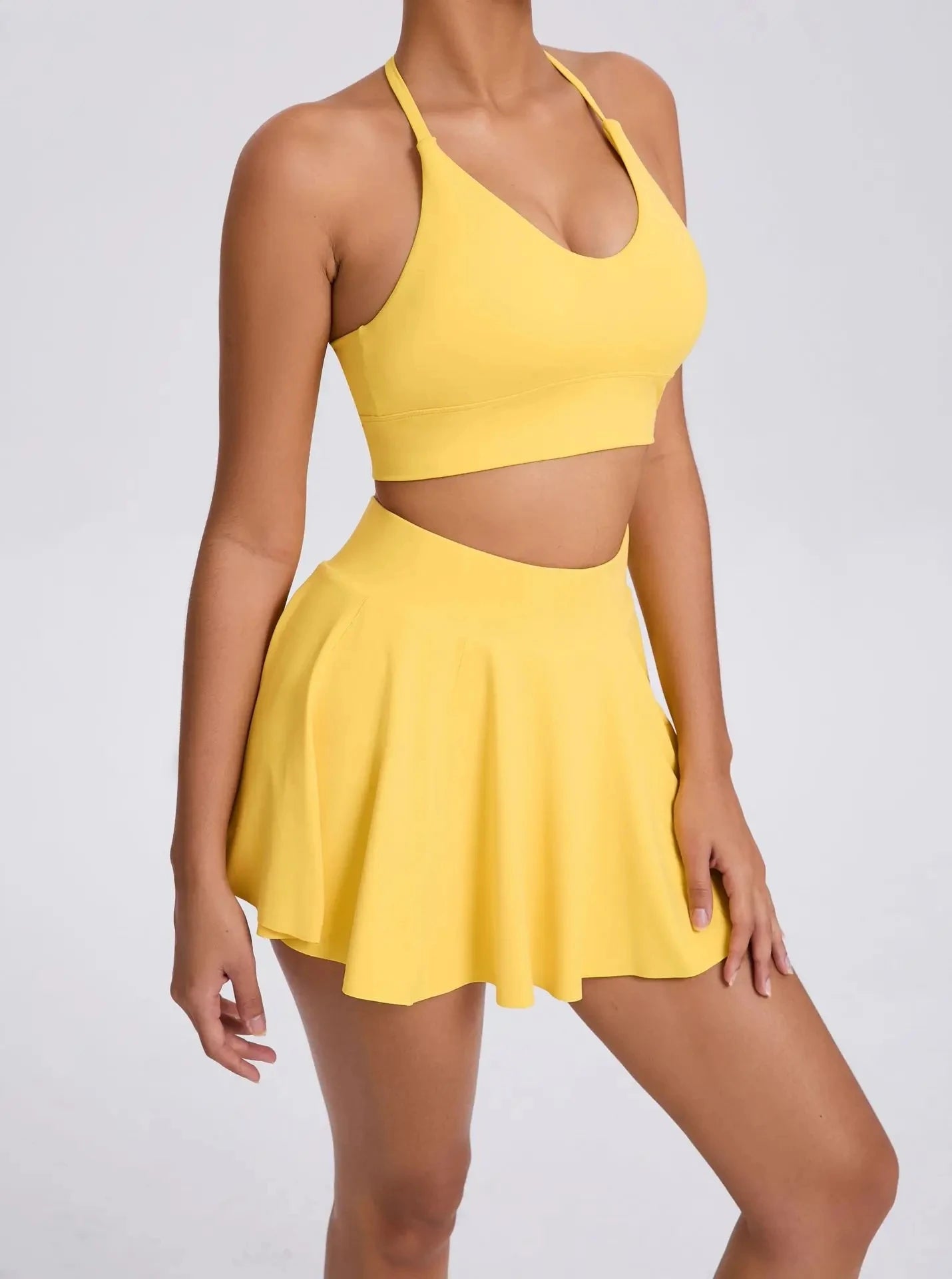 Yoga Set Casual Outdoor Bra Tennis Short Skirt Anti-light Running Pocket Fitness Suit Breathable Yoga Tank Top Tennis Suit Set