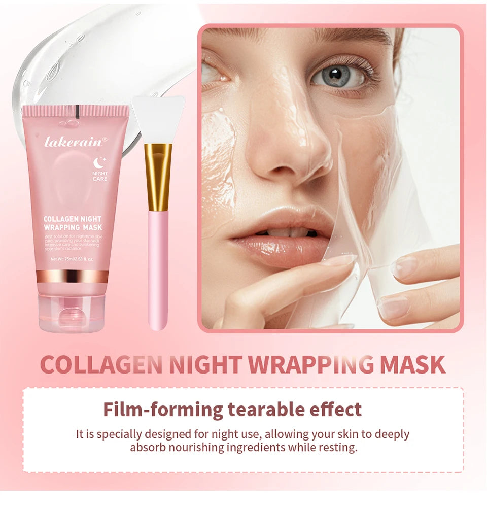 Collagen Wrapping Mask And Brush Set Rejuvenation Moisturize Brightening Korean Face Mask Make Glowy Skin