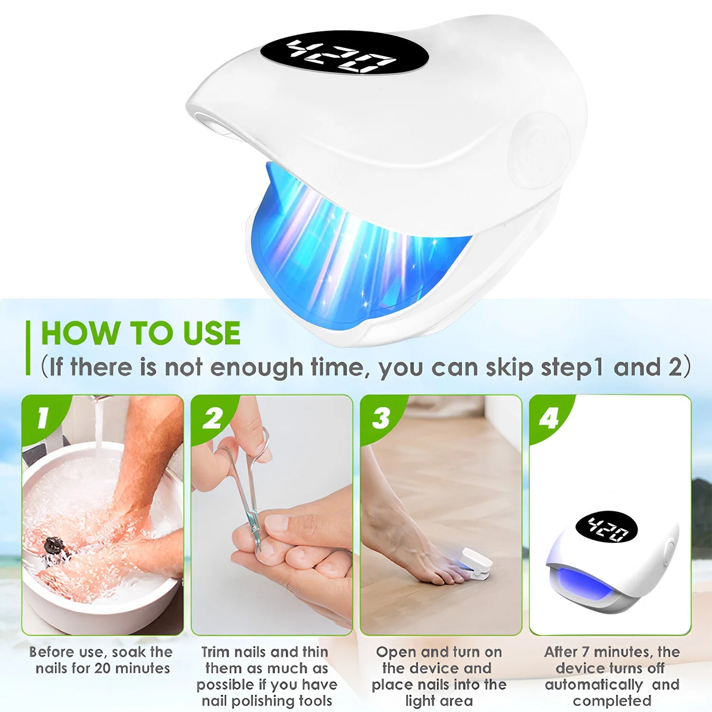 USB Charging Nail Fungus Treatment Device - 940nm Infrared & 500nm Blue Light LED Laser