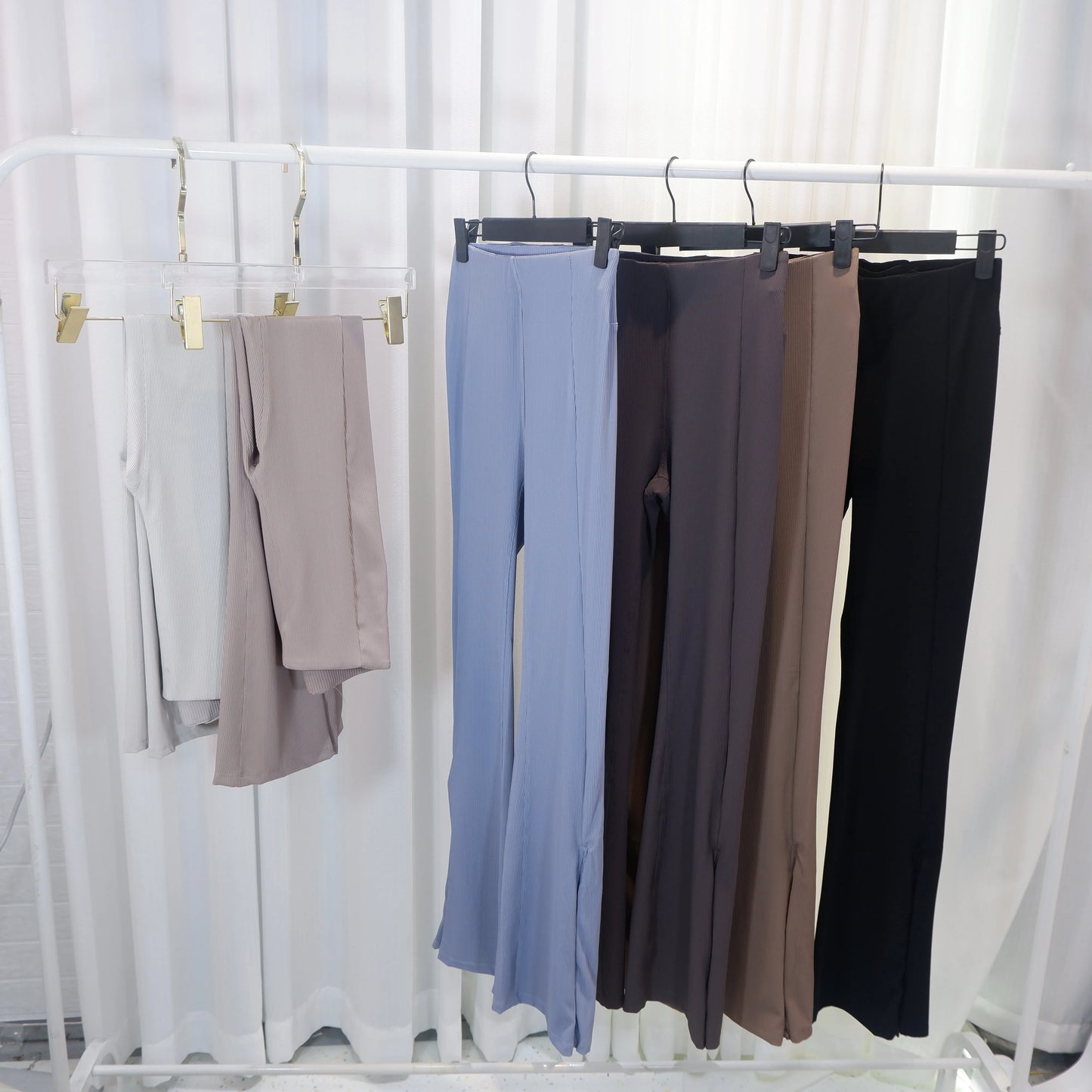 Yoga Pants for Women, High-Waisted, Ribbed, Flared, Comfortable