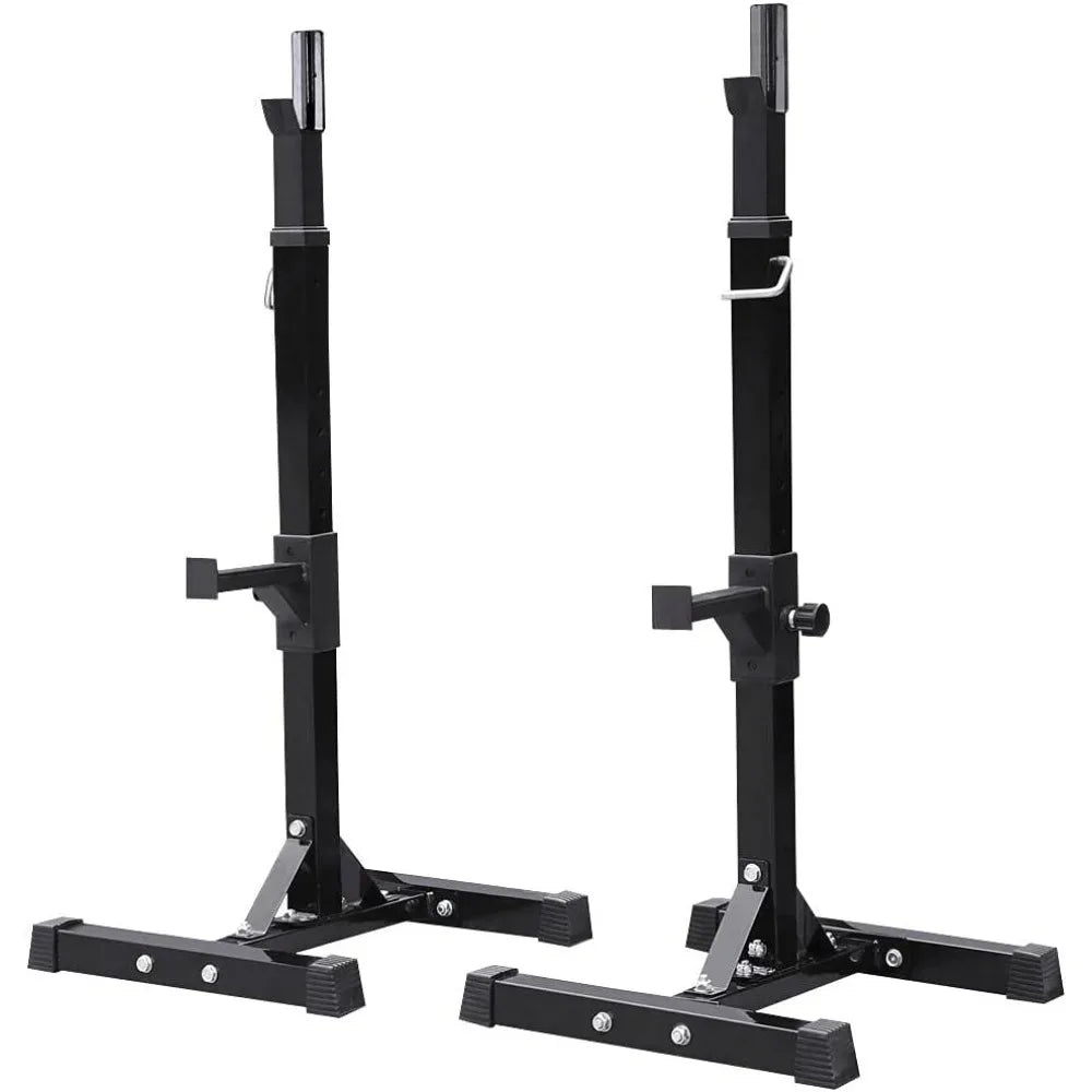 Best - Pair of Adjustable Squat Rack Standard 44-70 Inch Barbell Rack, Solid Steel Squat Stands Bench Press Storage