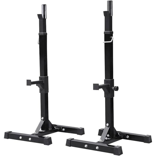 Best - Pair of Adjustable Squat Rack Standard 44-70 Inch Barbell Rack, Solid Steel Squat Stands Bench Press Storage