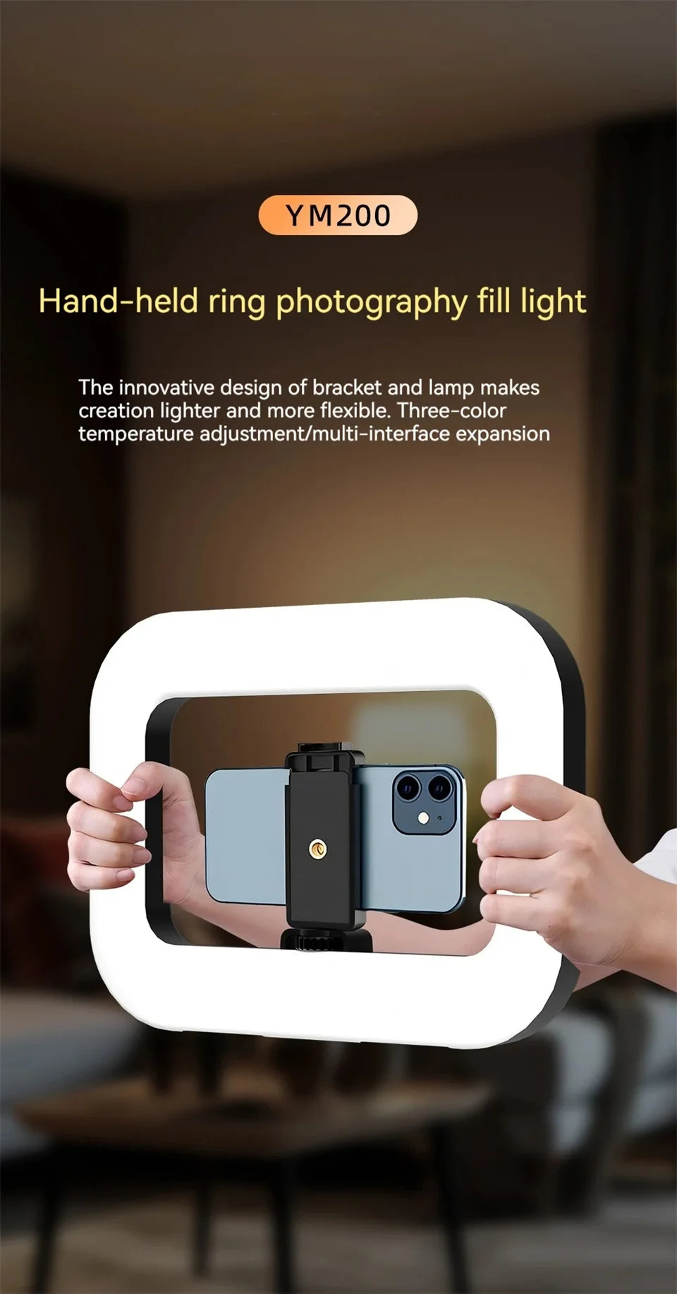 FANGTUOSI New Handheld Ring LED Rechargeable Fill light Portable Mobile Phone Live Photography Desktop Rabbit Cage Selfie Light