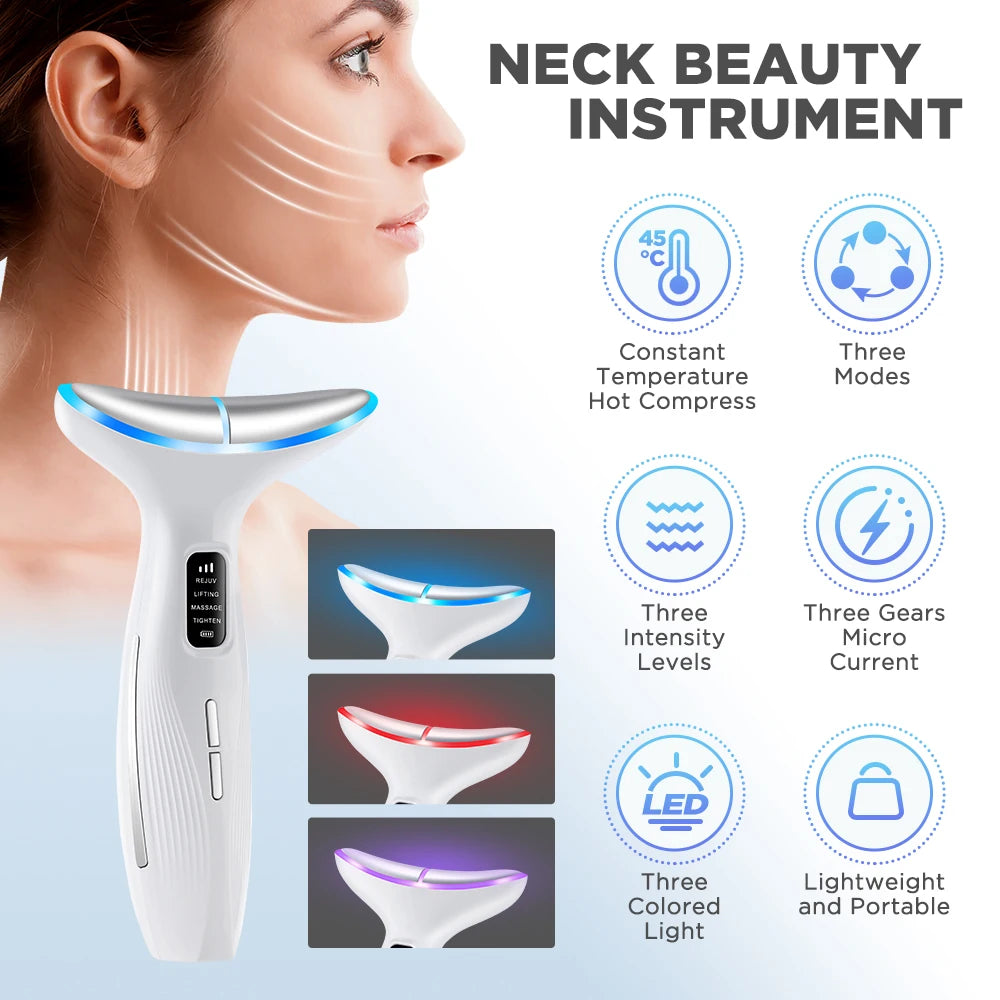 Neck Massager EMS Facial Lift 7 Light Modes Electric Skin Tightening Device LED Photon Therapy Beauty Instrument Anti Wrinkle