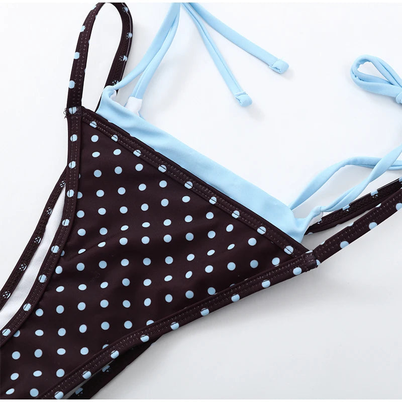 Polka Dot Bikini 2 Piece Set Women Sexy Sleeveless Lace Up Cropped Sling Vest Suit 2026 Lady Summer Chic Holiday Beach Swimsuit