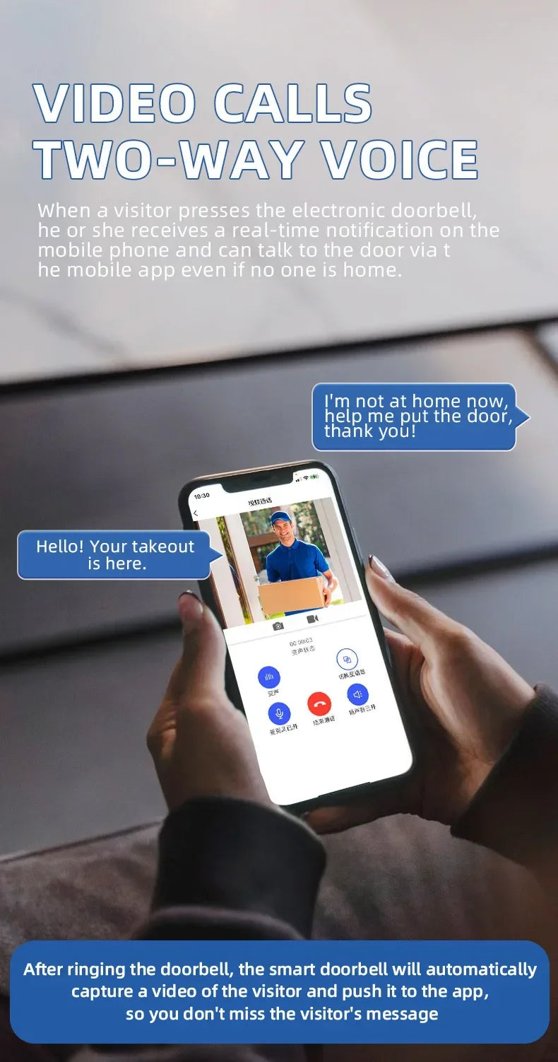 Outdoor Wireless Doorbell with Solar Cover Camera Wifi Digital Door Peepholes Waterproof Smart Home Intercom Video Eye Ring Bell