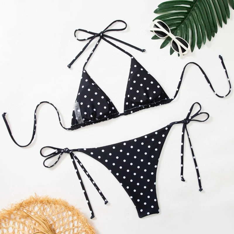 Black polka dot sexy bikini two-piece beach vacation swimsuit