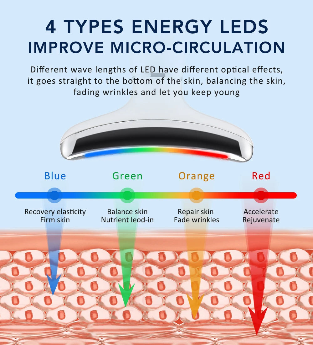 Neck Massager EMS Facial Lift 7 Light Modes Electric Skin Tightening Device LED Photon Therapy Beauty Instrument Anti Wrinkle