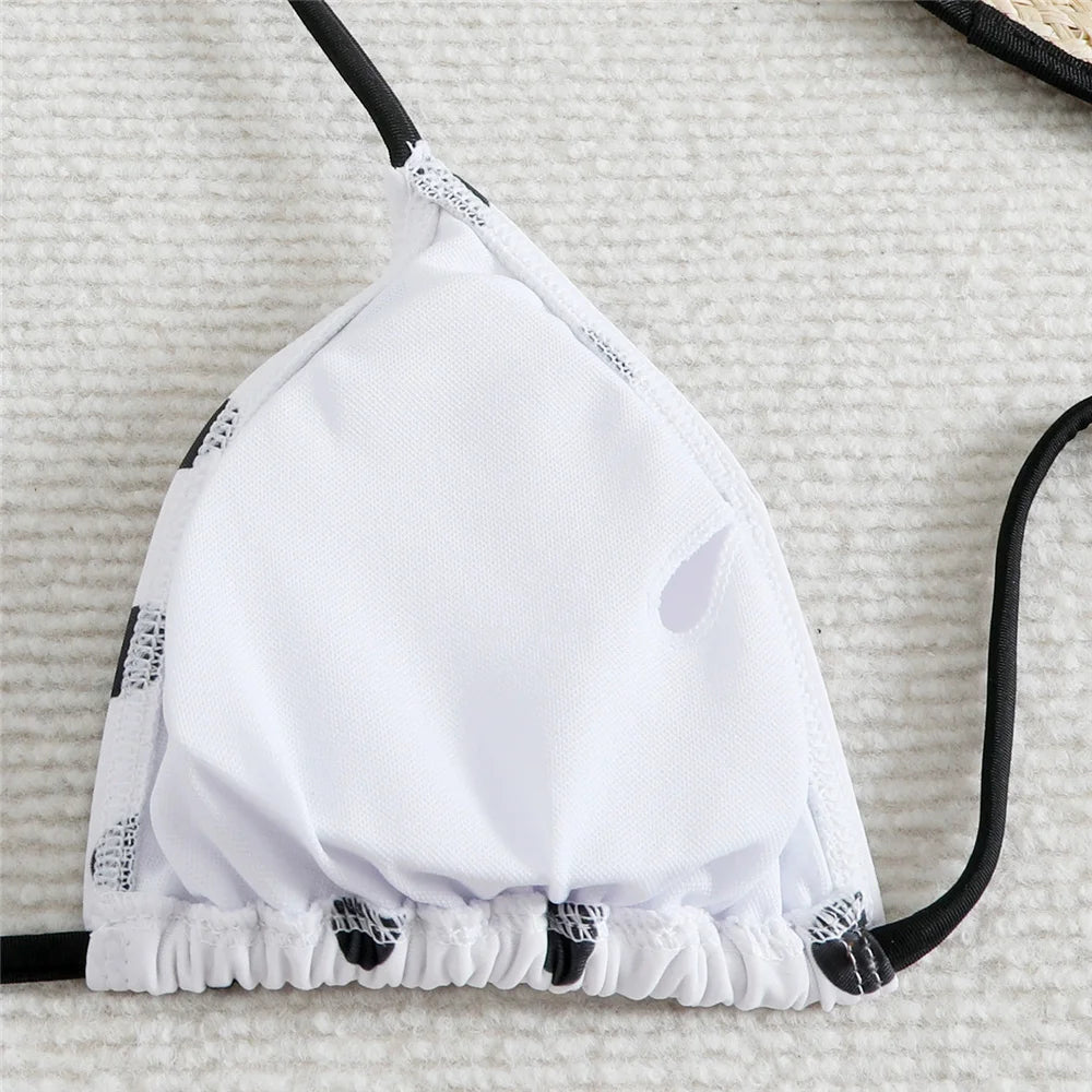 Polka Dot Print Sexy Swimsuit Halter String Thong Micro Bikini 2026 Women Lace-up Swimwear Triangle Bikinis Sets Swimming Suit