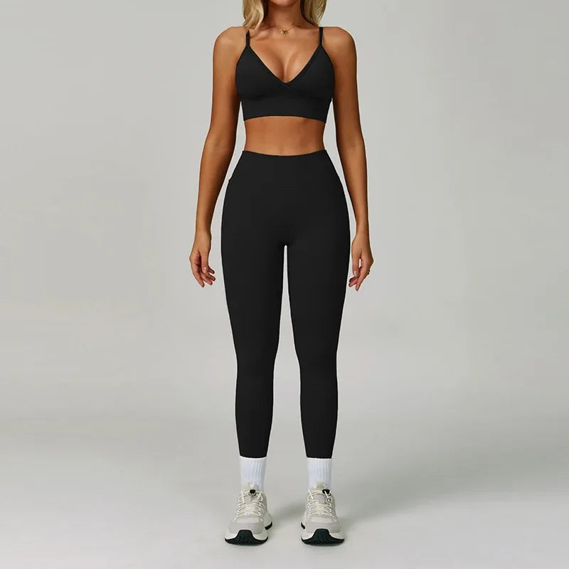 Yoga Set 2PCS Gym Clothes Women Tracksuit Workout Outfits Fitness Set Sportswear High Waist Leggings Sports Bra Athletic Wear
