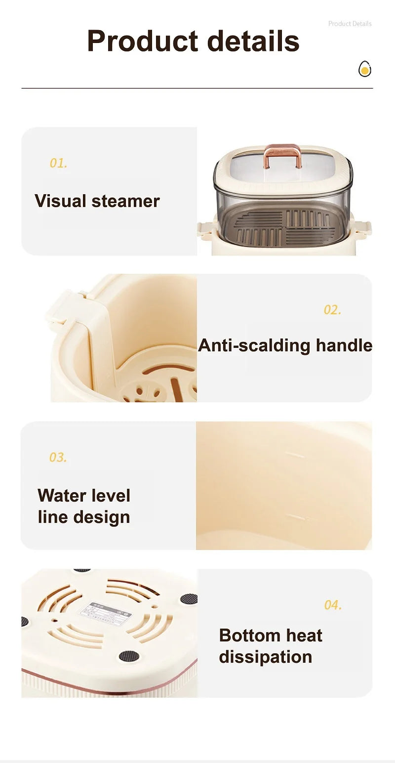 220V Multi-function Electric Steamer Egg Cooker Dormitory Breakfast Machine Reservation Soft-boiled Egg Hot Spring Egg Steamer
