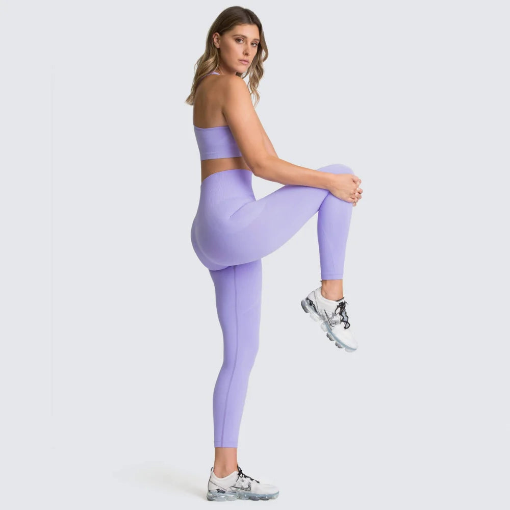 Women's Seamless Yoga Set Fitness Crop Top & Tummy Control High Waist Leggings with Built-in Bra Workout