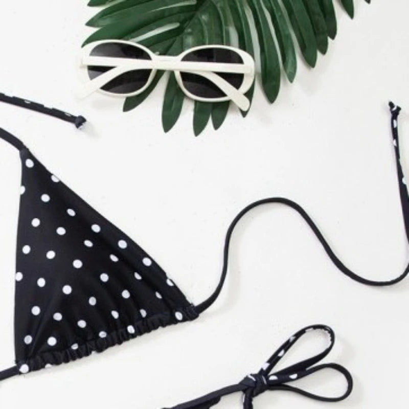 Black polka dot sexy bikini two-piece beach vacation swimsuit