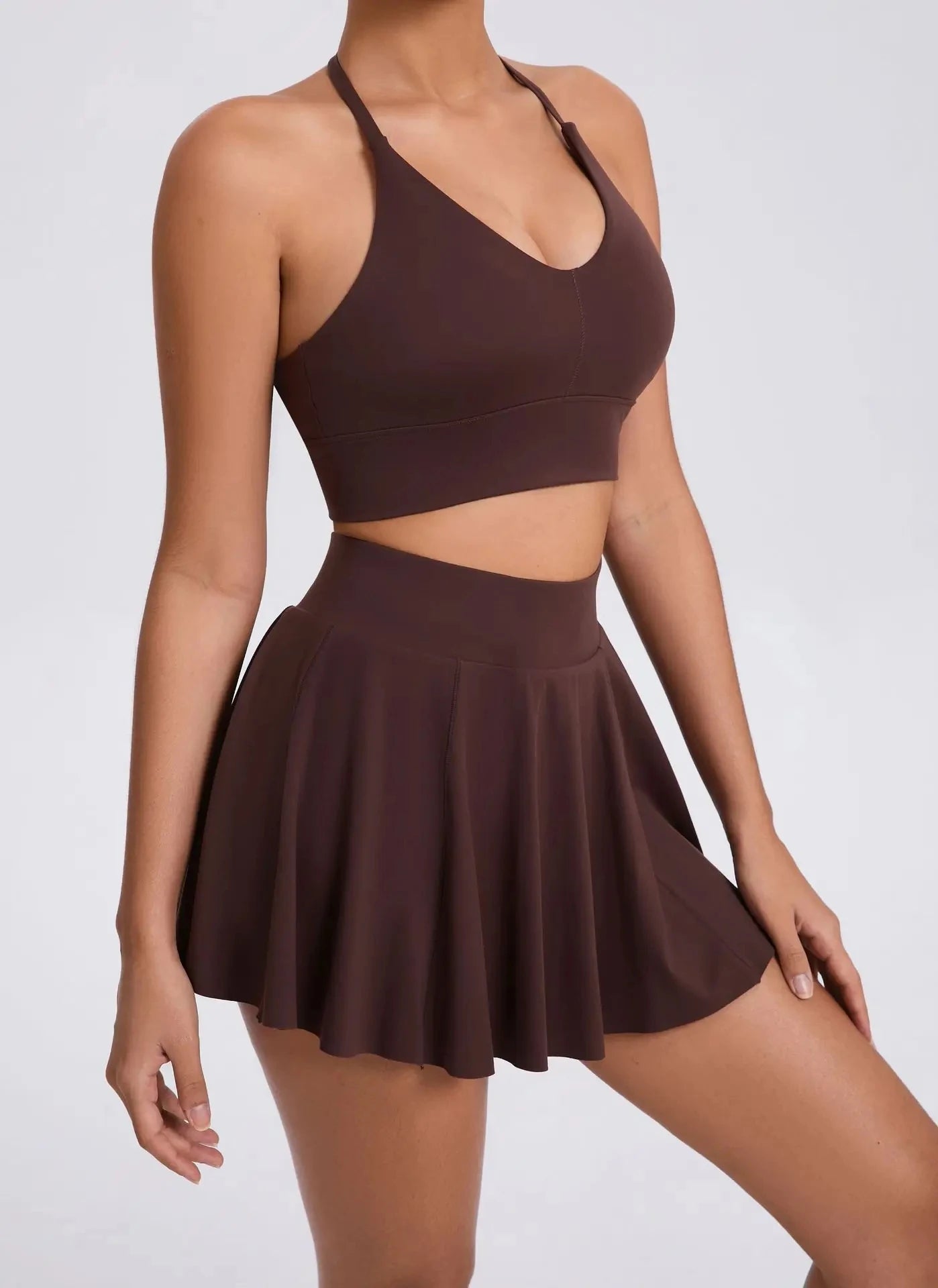 Yoga Set Casual Outdoor Bra Tennis Short Skirt Anti-light Running Pocket Fitness Suit Breathable Yoga Tank Top Tennis Suit Set