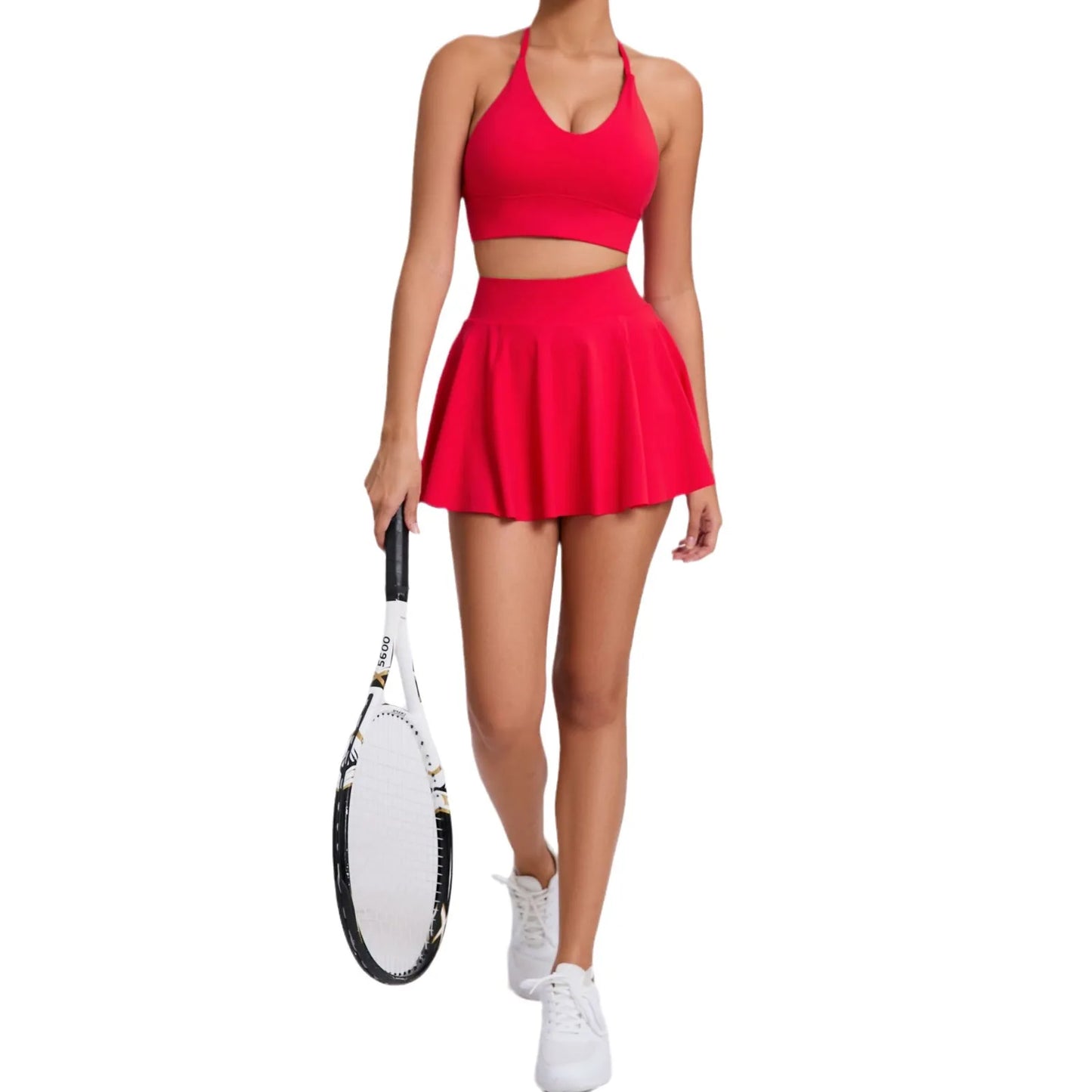 Yoga Set Casual Outdoor Bra Tennis Short Skirt Anti-light Running Pocket Fitness Suit Breathable Yoga Tank Top Tennis Suit Set