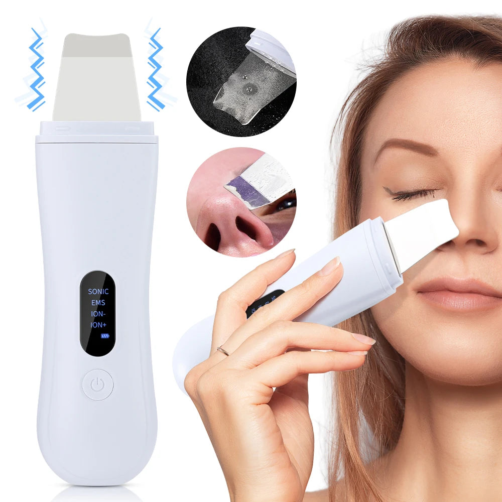 Ultrasonic Skin Scrubber Skin Spatula Ion Deep Face Cleaning 4 Modes Facial Lifting