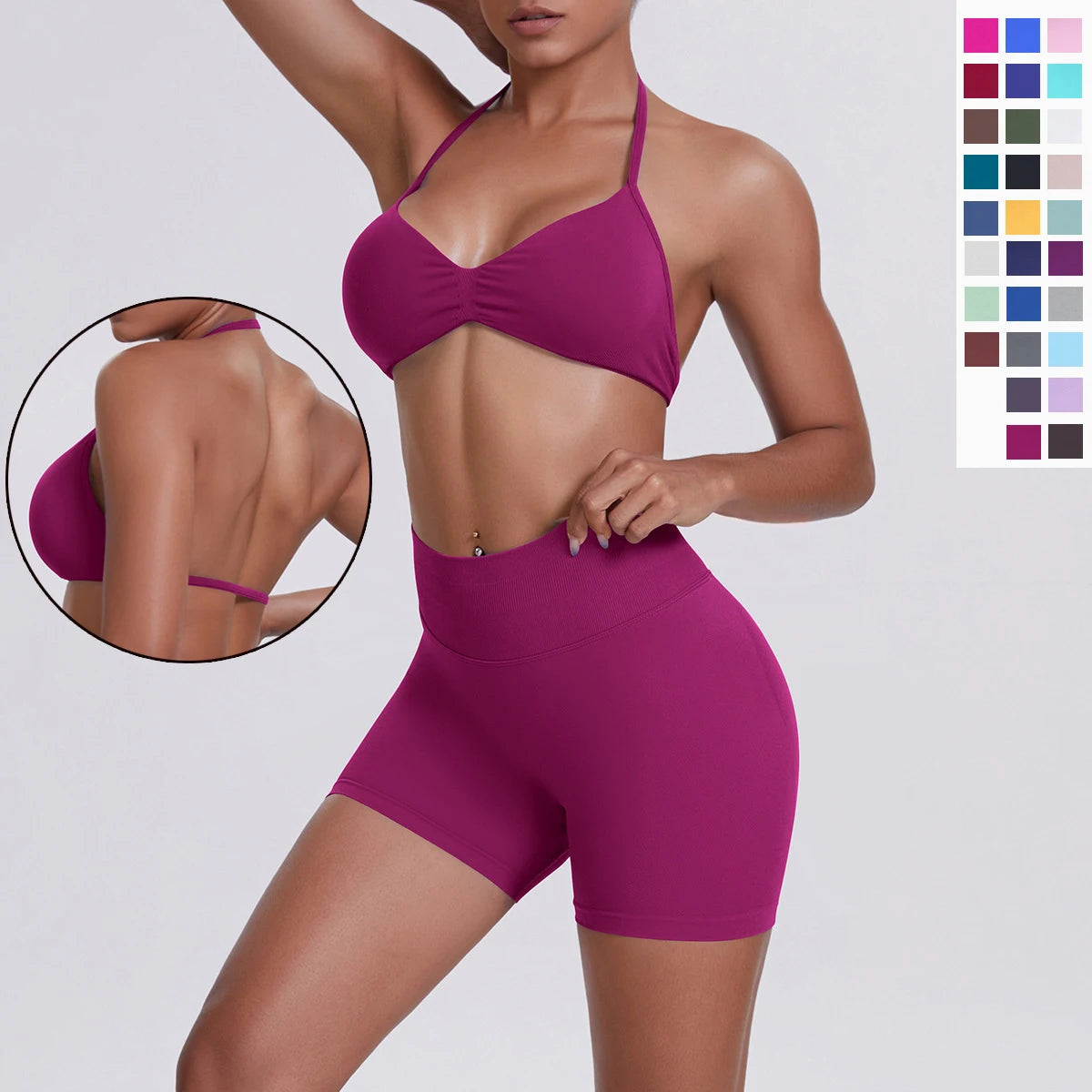 2 Pieces Yoga Set Sexy Backless Women Bra Summer Workout Gym Clothing High Waist Hip Push Up Breathable Fitness Shorts Yoga Set