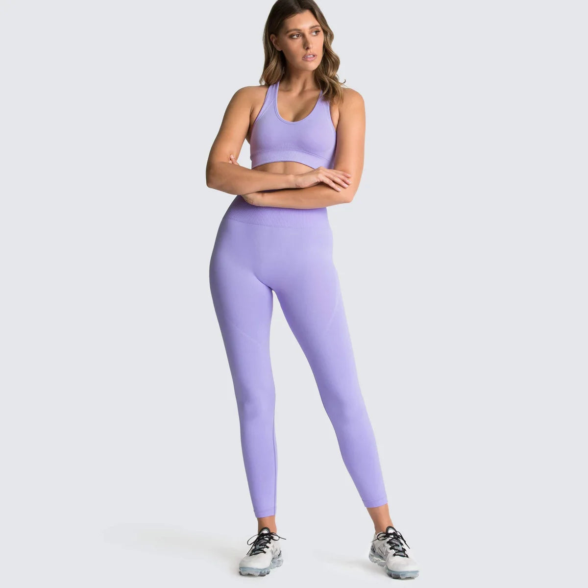 Women's Seamless Yoga Set Fitness Crop Top & Tummy Control High Waist Leggings with Built-in Bra Workout