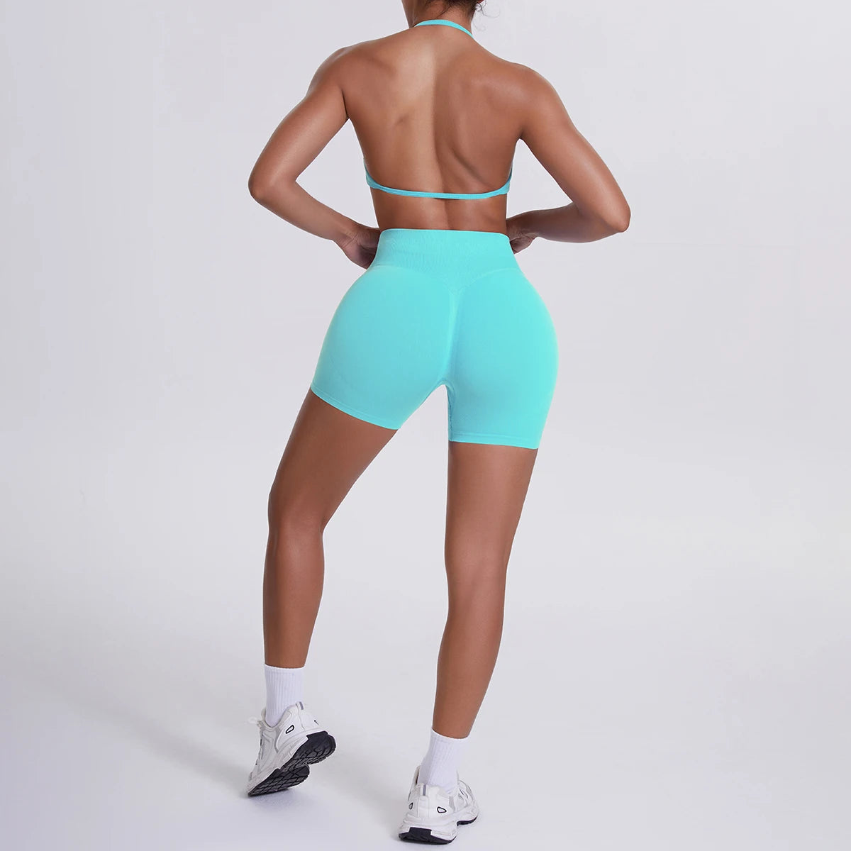 2 Pieces Yoga Set Sexy Backless Women Bra Summer Workout Gym Clothing High Waist Hip Push Up Breathable Fitness Shorts Yoga Set