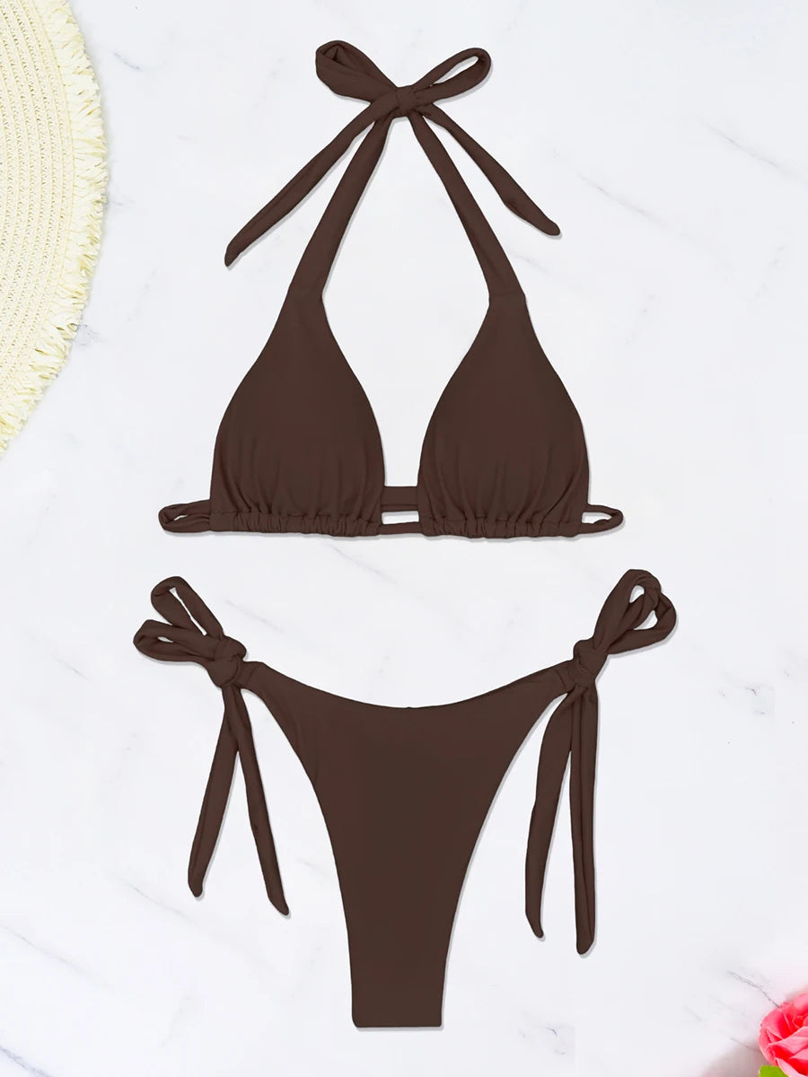 Triangle String Bikini 2026 Women Halter Swimsuit Solid Sexy Swimwear Female Bathers Bathing Swimming Swim Suit Beachwear