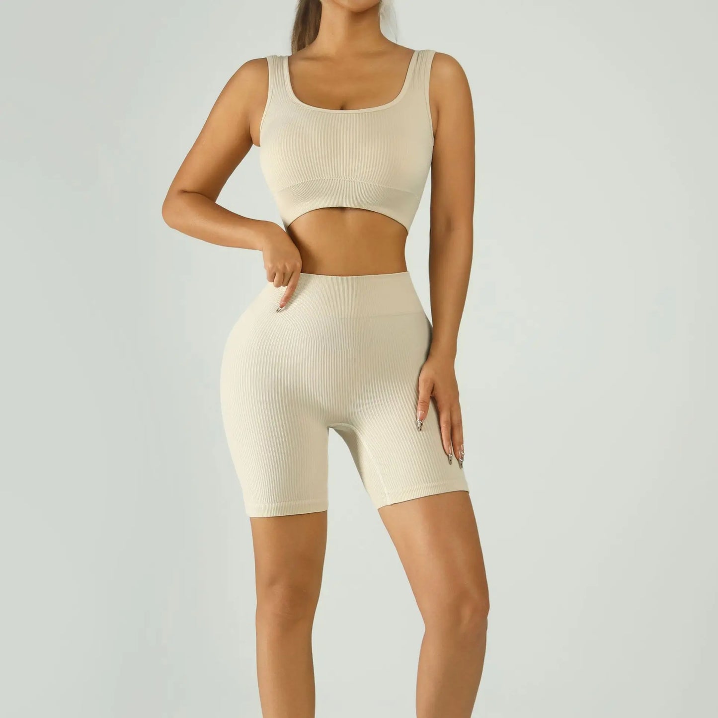 Women Seamless Yoga Set High Waist Biker Shorts Sports Bra Workout Outfit Summer