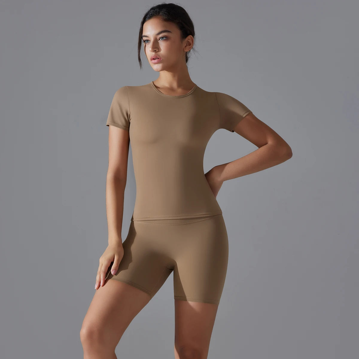 Yoga Set Women Sports Short Sleeve Top With High Waist Leggings Running Jogging Workout Workout Clothes Sports Fitness Gym Sets