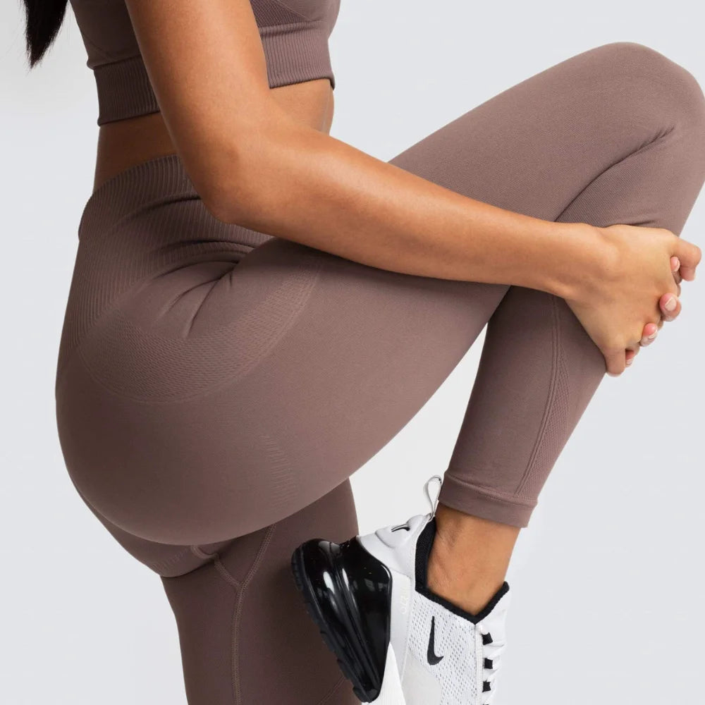 Women's Seamless Yoga Set Fitness Crop Top & Tummy Control High Waist Leggings with Built-in Bra Workout