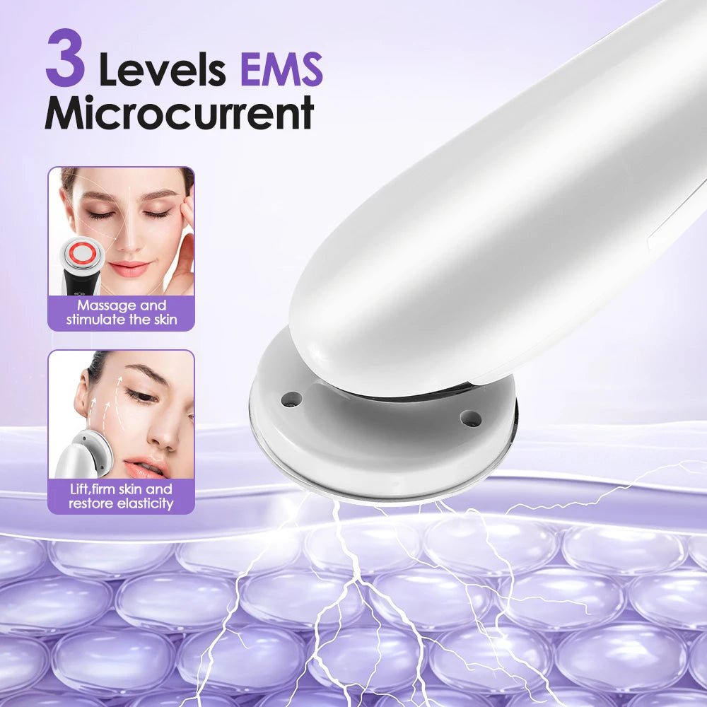 7 in 1 EMS Facial Massager Face Beauty Instrument with Induced Vibration and Hot Compress Face Skin Care Tool LED Light Therapy