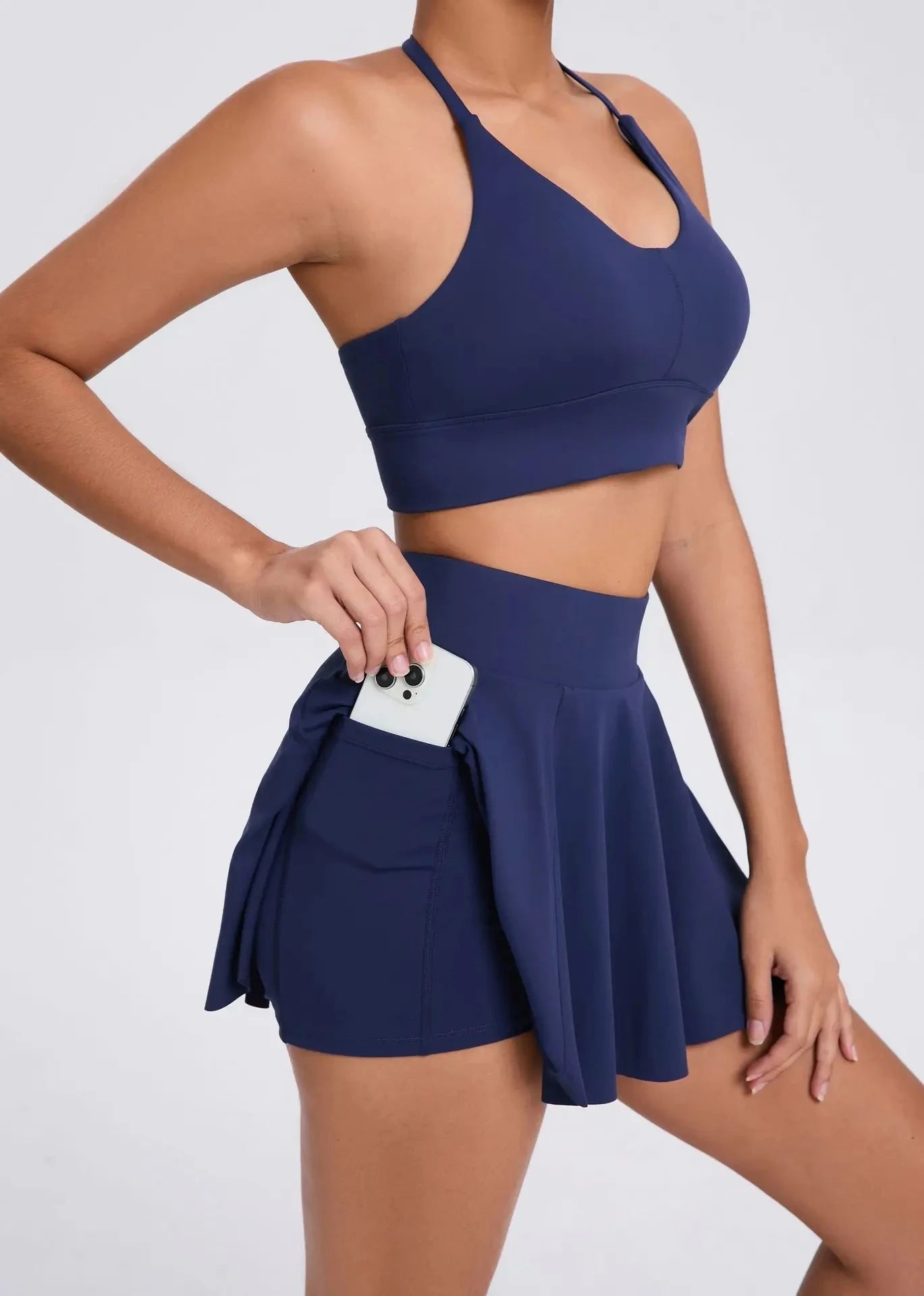 Yoga Set Casual Outdoor Bra Tennis Short Skirt Anti-light Running Pocket Fitness Suit Breathable Yoga Tank Top Tennis Suit Set